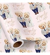 RUSPEPA Wedding Wrapping Paper Roll for Couples, Mini Roll, Adorable Bear with Happily Ever After...
