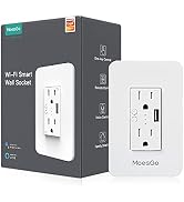 MoesGo Smart Power Wall Outlet with USB, WiFi Socket with 2 Plug outlets 15 Amp Divided Control, ...