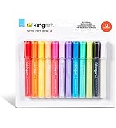 KINGART 455-12 PRO 12 Ct.Medium Pt. Paint Pens, 2mm Tip, 12 Acrylic Paint Colors, Low-Odor Water-...