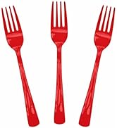 SietDESEO 25 PCS Red Plastic Forks Red Forks Disposable Utensils Heavy Duty Disposable Cutlery fo...