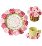 Vane Oak Flower Crochet Coasters, Handmade Bouquet Blanket Coaster with Crochet Plant Pot Fun Sof...