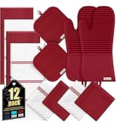 Oven Mitts Kitchen Towels and Dishcloths with Pot Holders Sets, Oven Gloves Hot Pads 500°F Heat R...