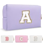 Personalized Makeup Bag Initial A-Z Preppy Patch Bag,Small PU Leather Travel Cosmetic Bag Pouch w...
