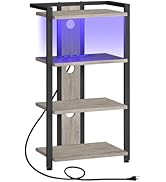 HOOBRO 4-Tier AV Media Stand, Media Console with Charging Station and LED Light, Wooden Stereo Ca...