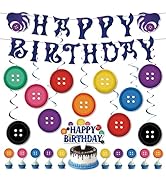 Button Happy Birthday Decoration Set Colorful Button Eye Banner Hanging Swirls Cupcake Toppers Su...