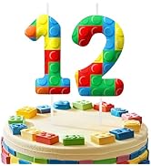 Building Block 12th Birthday Number Candles, Number 12 Candle Cake Topper Decorations for Buildin...