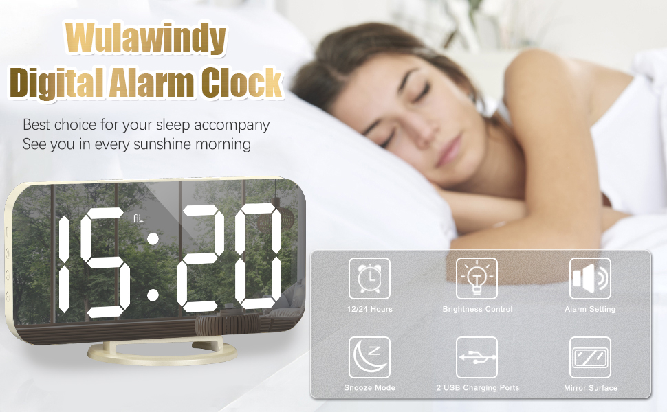 digital alarm clock with mirror surface