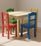 Humble Crew Kids Wooden Table and 4 Chairs Set, Natural/Primary - Kids Table and Chair Set for To...