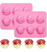 3D Rose Silicone Lollipop Molds, 2 Pack Pink Flower Candy Making Trays for Chocolate, Hard Candy,...
