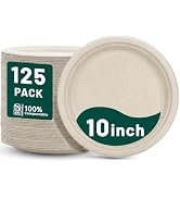DaYammi 100% Compostable Paper Plates 10 Inch, 125-Pack Heavy Duty Natural Paper Plates Bulk,Biod...