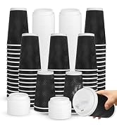LEAGIM 100 Set - 16 oz Coffee Cups with Lids, Disposable Insulated Corrugated Paper Cups, Double ...