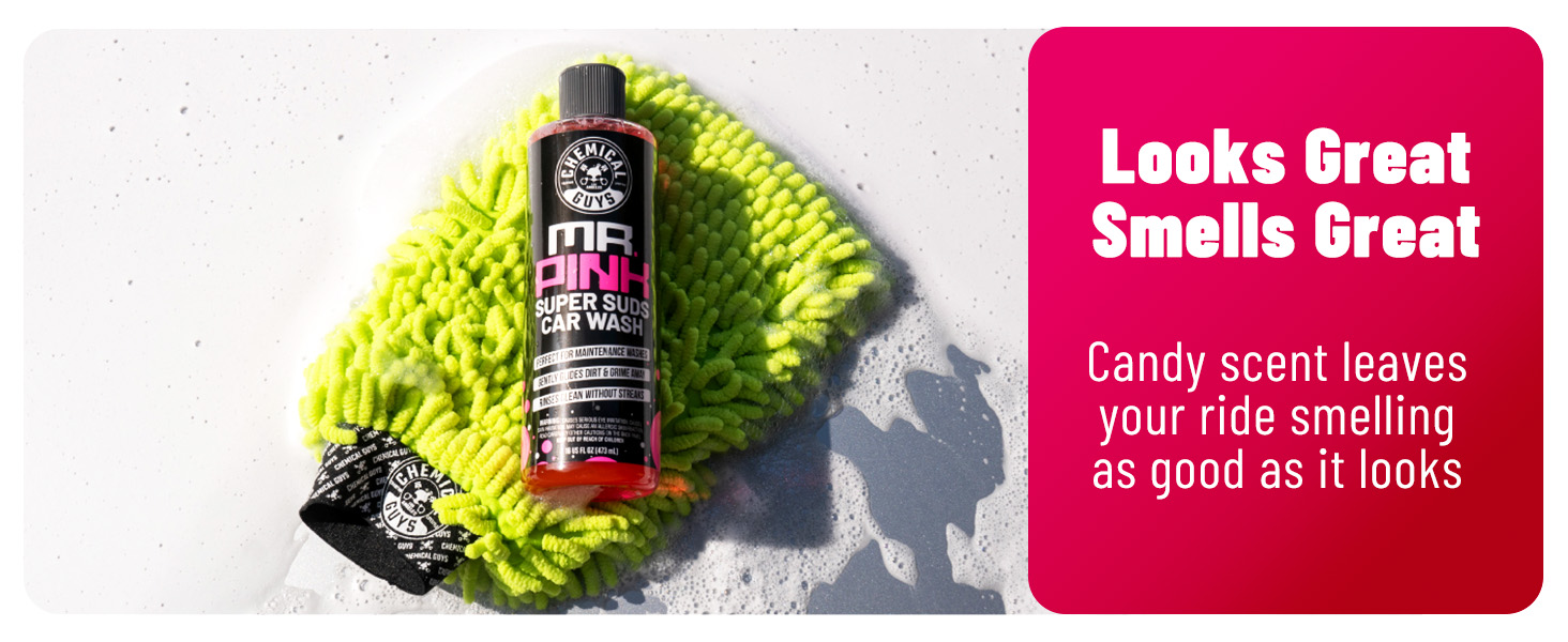 Foaming bubble gum scent car wash; gentle surface cleanser for paint, glass, wheels, and chrome trim