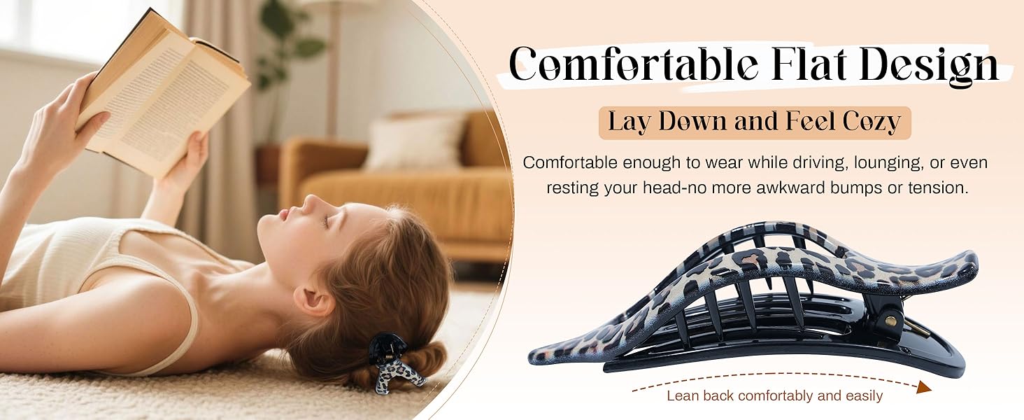 Enjoy bump-free comfort while lounging or resting with this flat design claw clip
