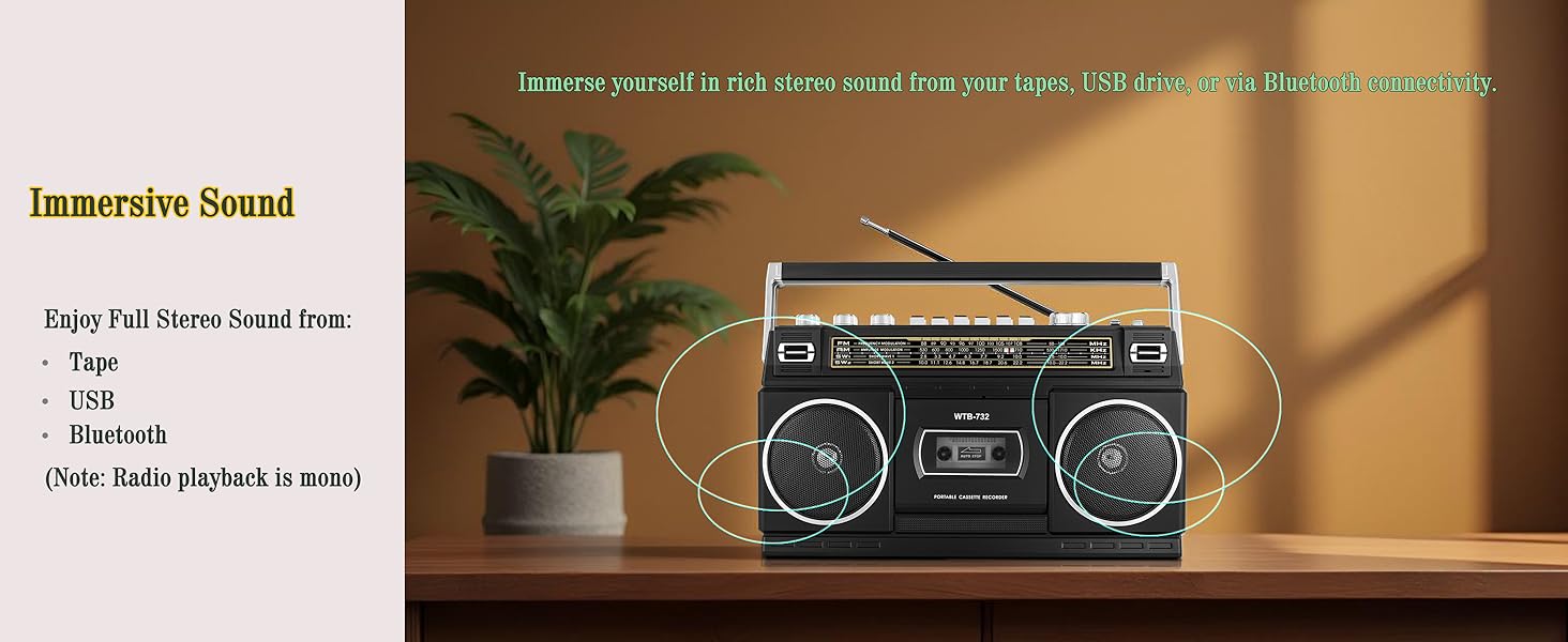 usb cassette player recorder radio bluetooth boombox stereo sound
