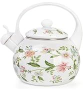 Jucoan 2.3 Quart Vintage Enamel Tea Kettle, Whistling Tea Kettle for Stove Top, Floral Enamel on ...