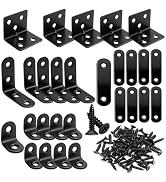 mankk 96PCS Black Straight Flat Metal Bracket & L Corner Brackets Mending Plates Stainless Steel ...