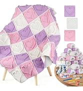 Coopay Crochet Blanket Kit for Beginners - 3D Love Granny Square Crochet Kit with Step-by-Step Vi...