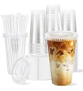 Clawsoff 100 Pack 20 oz Disposable Clear Plastic Cups with Lids and Straws, Leak-Proof Sturdy Col...