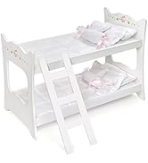 Badger Basket Toy Doll Bunk Bed with White Bedding and Ladder for 20 inch Dolls - White Rose