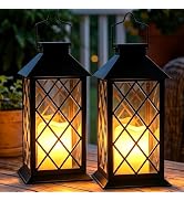 Dekofun 2 Pack 14" Large Tempered Glass Solar Lanterns Outdoor Waterproof, Hanging Solar Lights w...