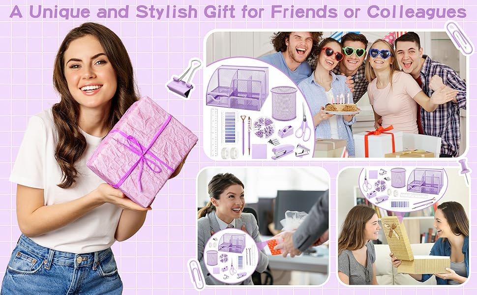 11 Pcs Purple Office Supplies Set