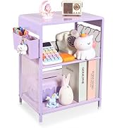 Gugsey Purple Nightstand, End Table with Hooks and Holder, Kids Nightstand for Bedroom, Toddler B...