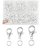 900PCS FIVEIZERO Lobster Claw Clasps and Jump Rings Set - Silver Jewelry Clasps for Necklace, Bra...