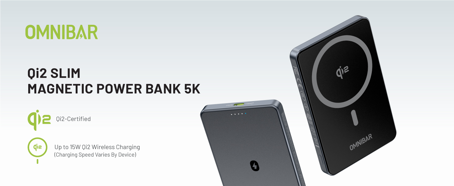 Omnibar Qi2 Slim Magnetic Power Bank 5000mAh