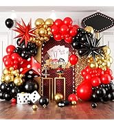 Casino Balloon Garland Arch Kit, 111Pcs Red and Black Gold Balloon Garland Arch Kit With Starburs...