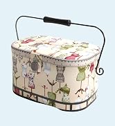 Dritz Large Oval Sewing Basket with Metal Handle, Vintage Dress Form Print