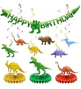 Pre-Strung Dinosaur Happy Birthday Decorations Banner Party for Boys Girls Kids,Dino Theme Hangin...