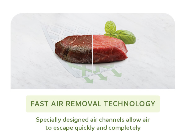 Graphic showing air removal technology with product description