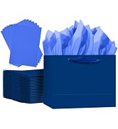 qiqee 5PCS Nordic Blue Gift Bags with Ribbon Handles 9.6"x7.9"x4.3" Medium Size Gift Bags (10PCS ...