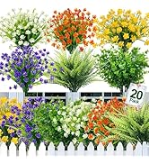 TURNMEON 20 Bundles Artificial Flowers for Outdoors, Spring Grass Camellia Fake Flowers Fern Plan...
