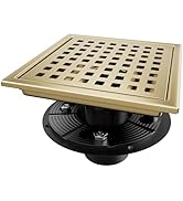 Elefloom Square Shower Drain, Gold Shower Drain 6 inch with Flange and Removeable Grate Cover, AI...