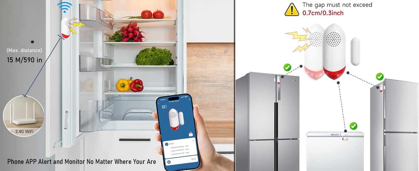 Smart WiFi Freezer Refrigerator Door Alarm with APP Alerts