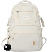 YJMKOI Aesthetic Backpack for Girls Solid Color Middle/High School White Bookbag Boys and Girls S...