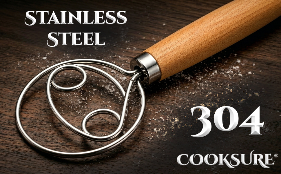 Wooden handle dough whisk for bread making accessories—mixes dough faster than a standard whisk