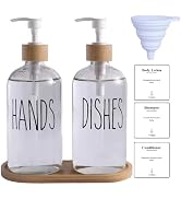 LOOCHICA Clear Glass Soap Dispenser Set with Tray, Transparent Dish and Hand Soap Dispenser Set, ...
