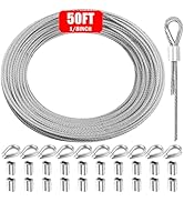 VIVBOO Metal Wire 1/8 inch Stainless Steel Cable 50FT Length Aircraft Cable 7x7 Strand Core Pictu...