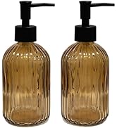 Brown Glass Soap Dispenser Set with Black Pump, 13.5oz Refillable Liquid Hand Dispenser, Vertical...
