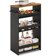 TEAMIX 4 Tier Slim Storage Cart with Handle, Slide Out Storage Rolling Utility Cart Mobile Shelvi...