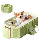 Foldable Dog Bathtub for Small to Medium Dogs & Cats, Collapsible Pet Bath Tub with Side Drain Pl...