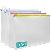 Binditek 12 Pack Clear Plastic Zip Envelopes, Heavy Duty, 9 x 12 Inch Expanding File Pouches, Mul...