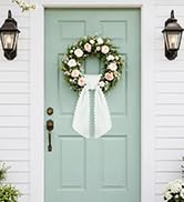 RELBRO Wreath Sash with Trim for Front Door, 56 x 5.7 Inch, White, 1 Pcs | Double Layer Cotton, R...
