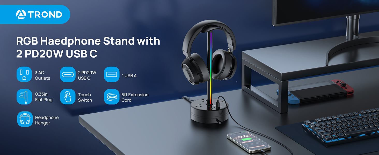 Gaming Headphones Stand with Charger