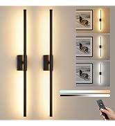 ONEWISH Battery Operated Wall Sconces Set of 2, 27.75" Rechargeable Wall Lights with Remote, 3-Co...