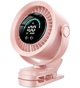 KIMMOO Portable Clip on Fan, 100-Speed Rechargeable Fan with LED Display, 360° Rotation & Strong ...