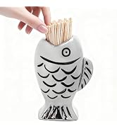 Clegiavia Ceramic Fish Toothpick Holder, Nautical Ocean Style Dispenser for Kitchen or Dining Tab...