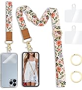 Yonlevres Flower Phone Lanyard Crossbody Strap, Floral Cell Phone Lanyards for around the Neck Wr...